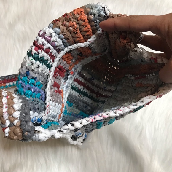 Upcycled Woven Crossbody Flap Purse Handmade Unique Recycled - Picture 10 of 12